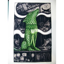 Loup vert couleur - estampe